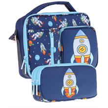 Kaukko Kids Erkek Çocuk Lacivert Roket Üç Bölmeli Thermo Beslenme Çantası ve Kalemlik Seti (L7260+L8260)