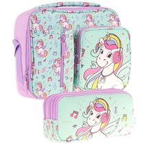 Kaukko Kids Kız Çocuk Turkuaz Unicorn Baskılı Üç Bölmeli Thermo Beslenme Çantası ve Kalemlik Seti (L7234+L8234)