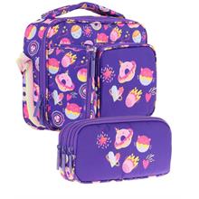 Kaukko Kids Kız Çocuk Mor Şekerlemeler Üç Bölmeli Thermo Beslenme Çantası ve Kalemlik Seti (L7216+L8216)