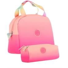 Kaukko Rainbow Beslenme Çantası + Kalemlik Seti Somon Pembe, Renk Geçişli, Kız Çocuk
