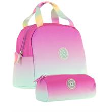 Kaukko Rainbow Beslenme Çantası + Kalemlik Seti Pembe Yeşil, Renk Geçişli, Kız Çocuk