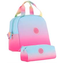 Kaukko Rainbow Beslenme Çantası + Kalemlik Seti Mavi Pembe, Renk Geçişli, Kız Çocuk