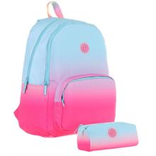 Kaukko Renk Geçişli Mavi Pembe Kız Çocuk Okul Çantası ve Kalemlik Seti (KK - K1797+KK - K2708)