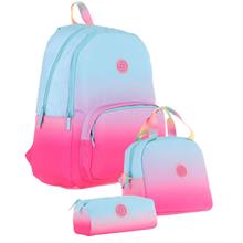 Kaukko Rainbow Mavi Pembe Renk Geçişli Kız Çocuk Üçlü İlkokul ve Ortaokul Çanta Seti