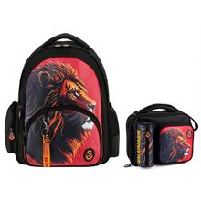 Galatasaray Suni Deri Üzerine Aslan Baskılı Erkek Çocuk İlkokul Sırt Çantası ve Beslenme Çantası Seti - SETME25560B