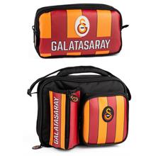 Galatasaray Erkek Çocuk Çizgi Baskılı Suni Deri Beslenme Çantası ve Kalemlik Seti (İkili Set) - SETME25558