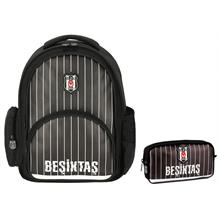 Beşiktaş Erkek Çocuk Çubuk Desenli Suni Deri Okul Çantası ve Kalemlik Seti (İkili Set) - 25352