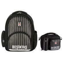 Beşiktaş Erkek Çocuk Çubuk Desenli Suni Deri Sırt Çantası ve Beslenme Çantası Seti - 25352