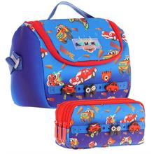 Kaukko Kids Isı Yalıtımlı Beslenme Çantası ve Üç Gözlü Kalemlik Seti - Erkek Çocuk, Mavi Kırmızı (Silikon Aksesuarlı)