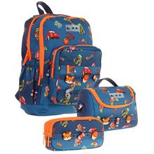 Kaukko Kids Üçlü İlkokul 1.2.3.4. Sınıf Okul Çanta Seti - Lacivert Turuncu - Erkek Çocuk - Silikon Aksesuarlı