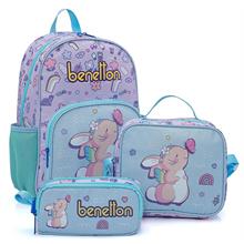 Benetton Turkuaz Mor Tavşan Baskılı Kız Çocuk Okul Çanta Seti 21033