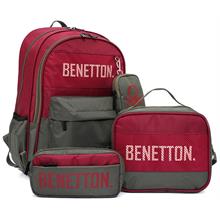 Benetton Bordo Haki Üçlü Erkek Çocuk Okul Çanta Seti - 21031