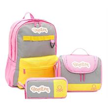 Benetton Kız Çocuk Üçlü Okul Çanta Seti 21028 - Gri Pembe Sarı