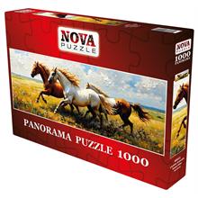 Nova Puzzle 1000 Parça Çiçekler Arasında Koşan Atlar Panorama Puzzle