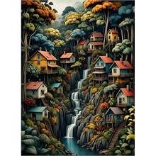Nova Puzzle 1000 Parça Ağaçların Gölgesindeki Huzur Puzzle - Ağaçlar Arasındaki Evler