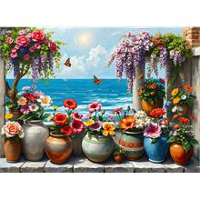 Nova Puzzle 1000 Parça Çiçekli Balkondan Deniz Manzarası Puzzle - Saksıda Renkli Çiçekler