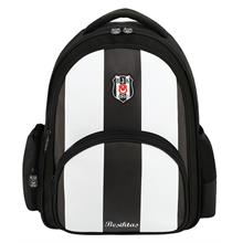Beşiktaş Çubuklu Desenli Siyah Beyaz Suni Deri Okul Çantası - Üç Bölmeli - 25356