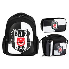 Beşiktaş Siyah Beyaz BJK Armalı Üçlü Okul Çanta Seti - SETME25360A