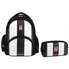 Beşiktaş Lisanslı Siyah Beyaz Okul Sırt Çantası ve Kalemlik Seti - SETME25356C